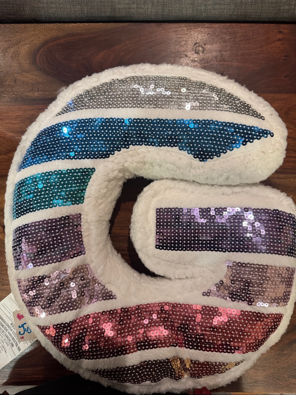 Justice Sequin Stripe “G” Plush Pillow